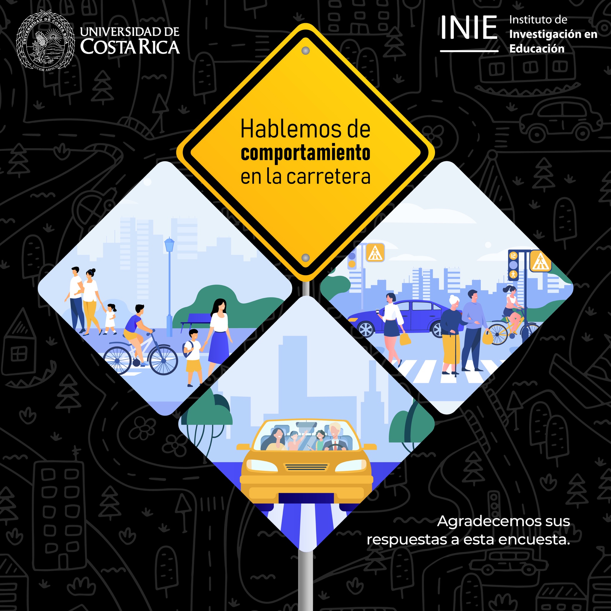 Afiche "Hablemos del comportamiento en carretera" con una imagen de una señal de tránsito.