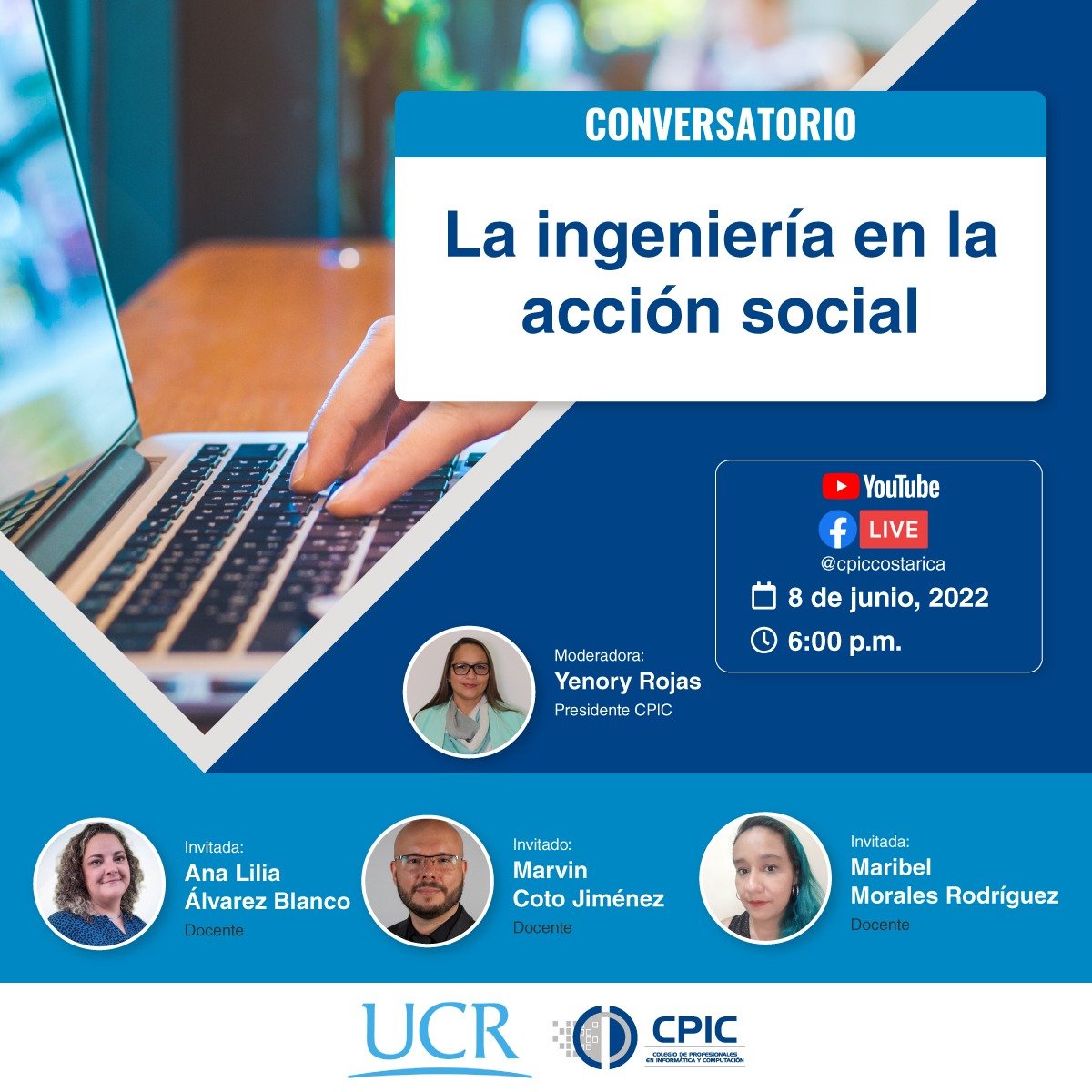 Afiche La Ingeniaría en la acción social: Facebook Live 8 de junio, 6:00 p.m. @cpiccostarica