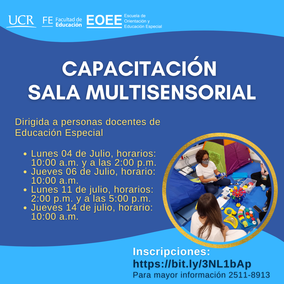 Afiche con horarios de capacitación de la sala multisensorial