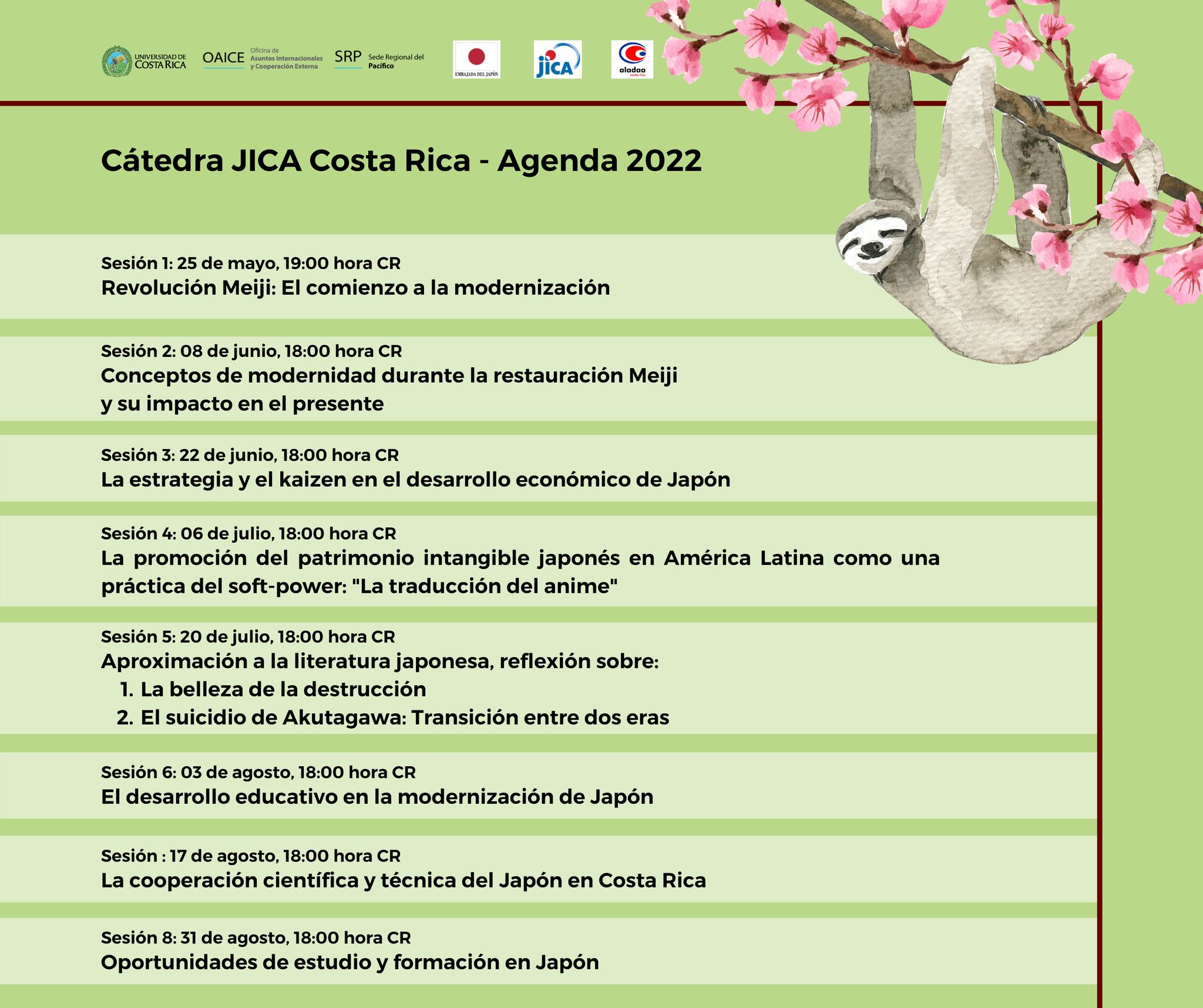 Afiche con agenda de la cátedra JICA