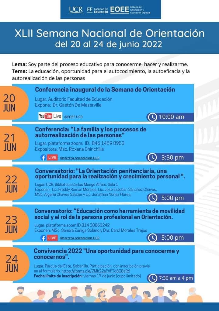 Afiche listado de actividades Semana Nacional de Orientación.