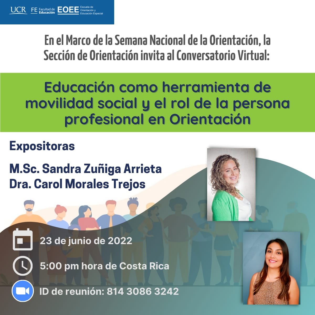 Afiche sobre CONVERSATORIO VIRTUAL: EDUCACIÓN COMO HERRAMIENTA DE MOVILIDAD SOCIAL Y EL ROL DE LA PERSONA PROFESIONAL EN ORIENTACIÓN