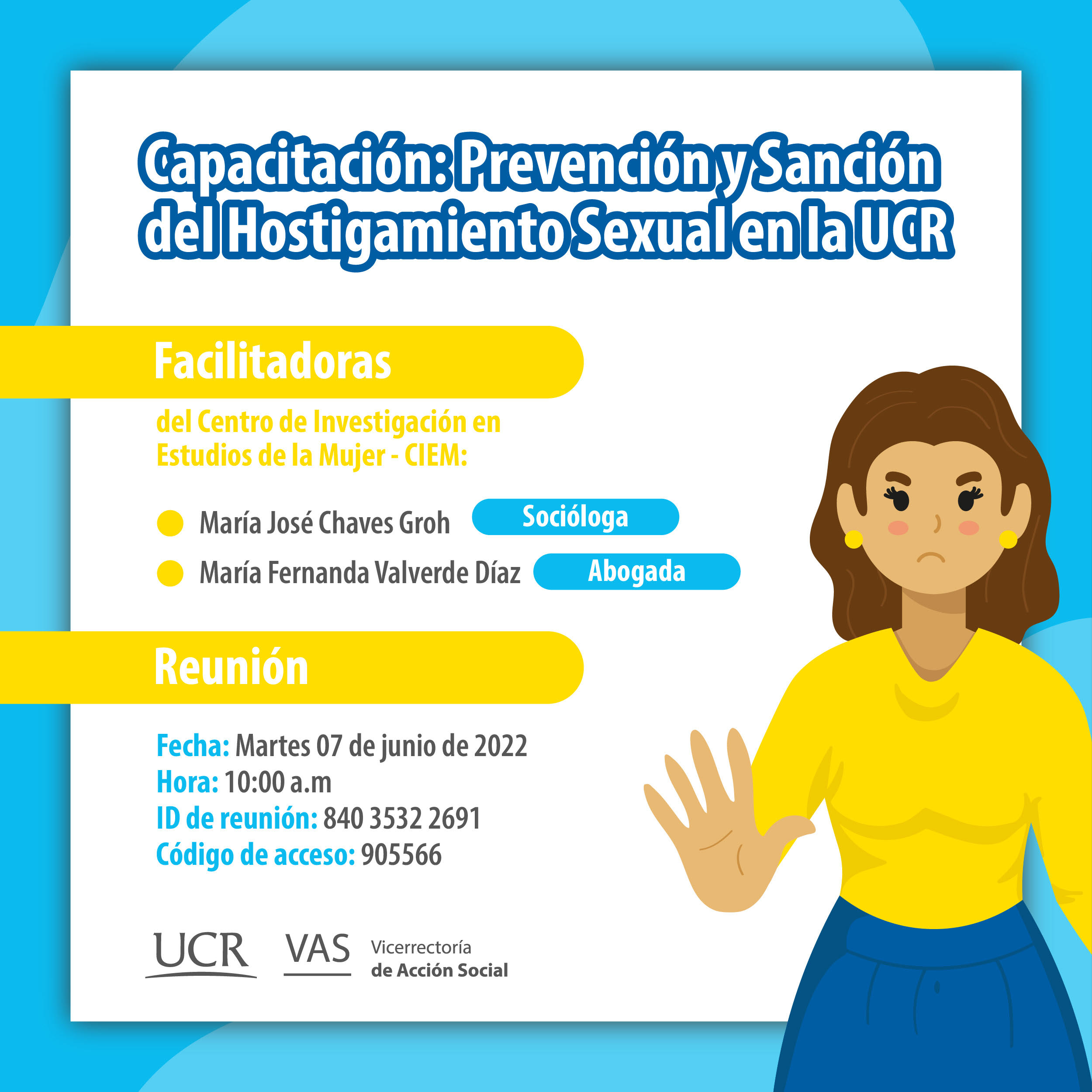 Afiche: Capacitación Prevención y Sanción del Hostigamiento Sexual en la UCR