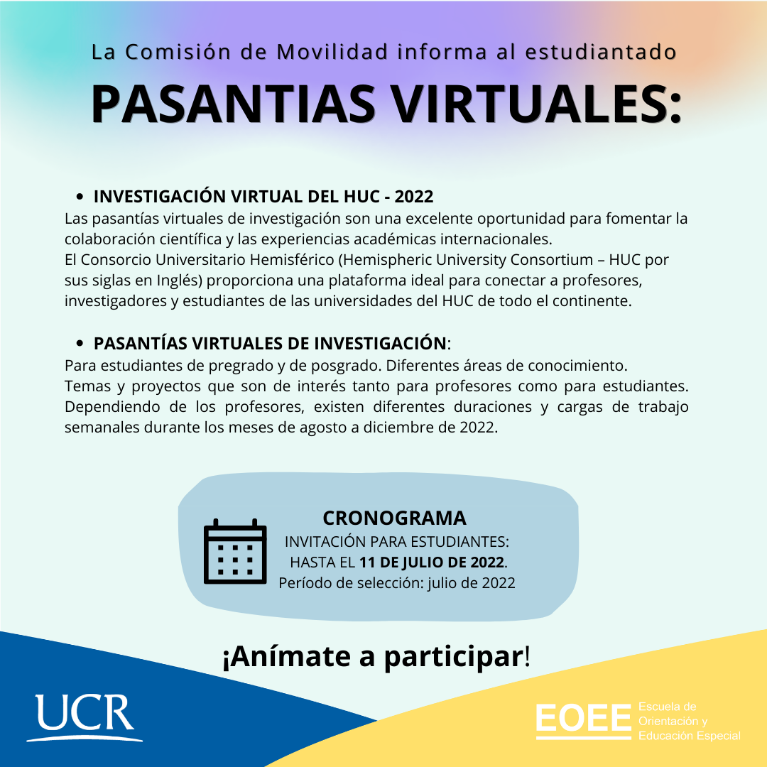 Afiche sobre pasantías virtuales de investigación.