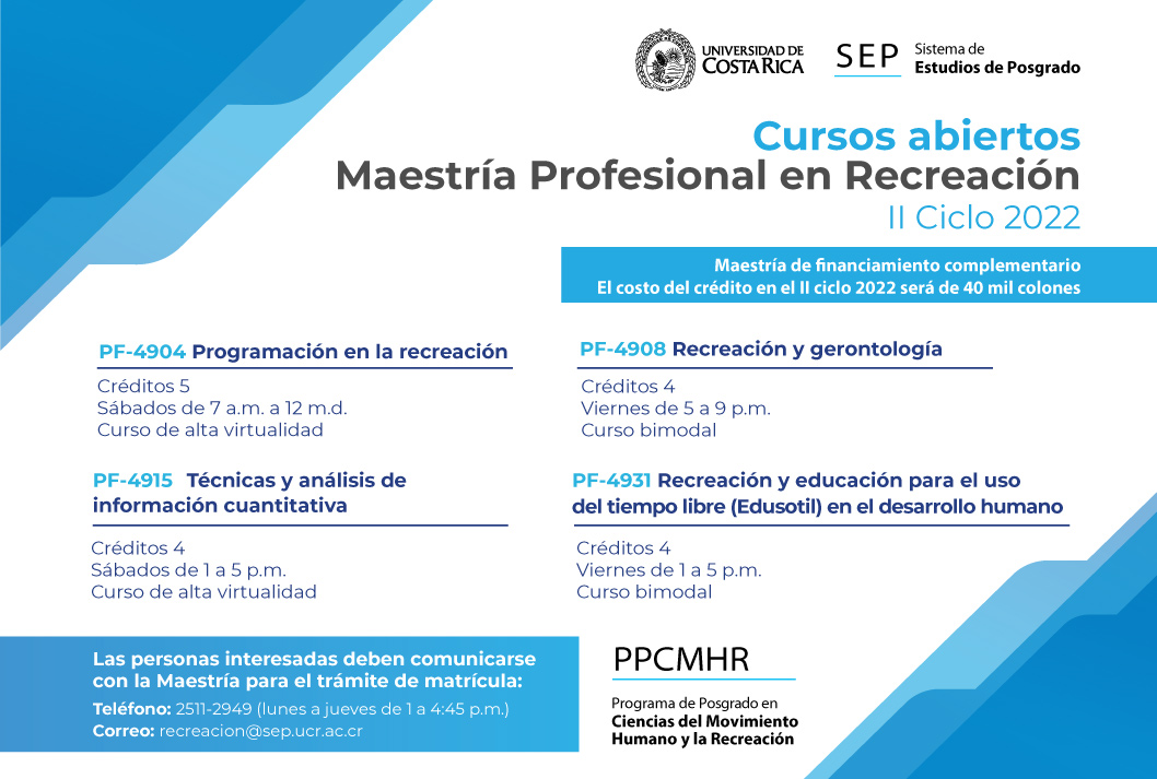 Afiche con horarios de Maestría Profesional en Recreación