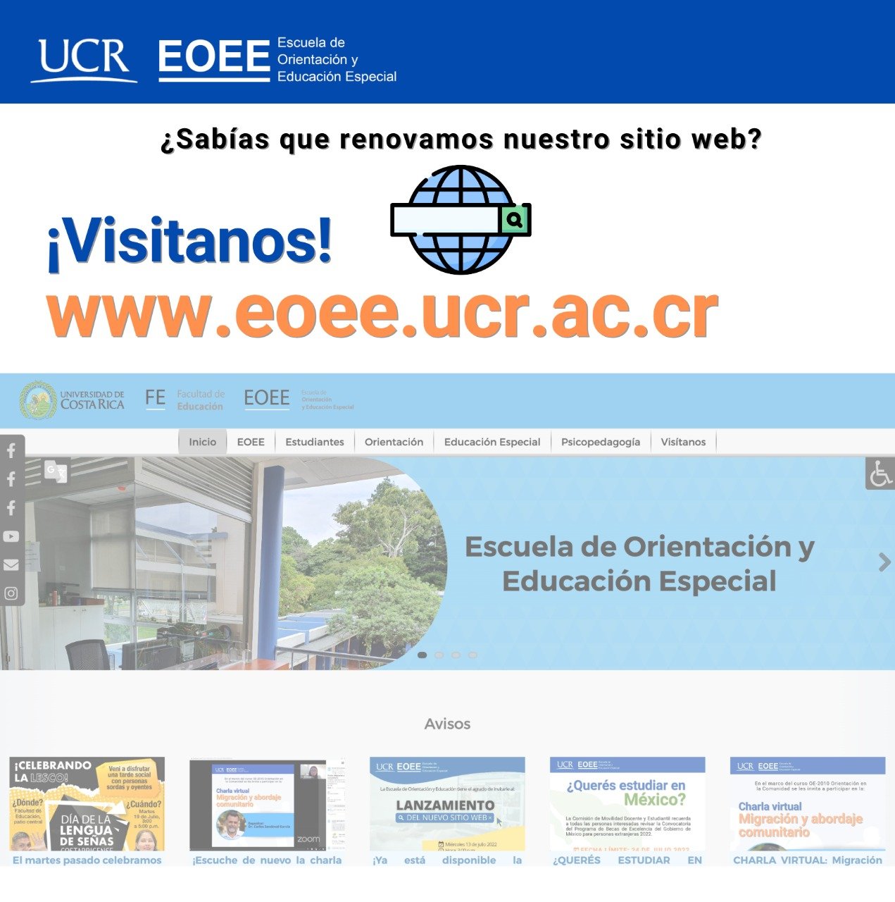 Afiche animando a visitar el sitio www.eoee.ucr.ac.cr