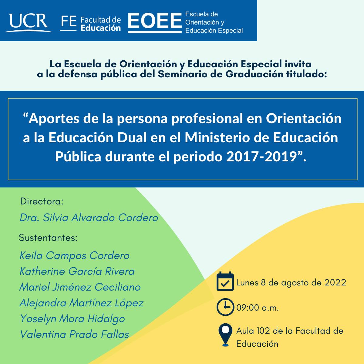 Afiche sobre defensa pública de seminario de graduación