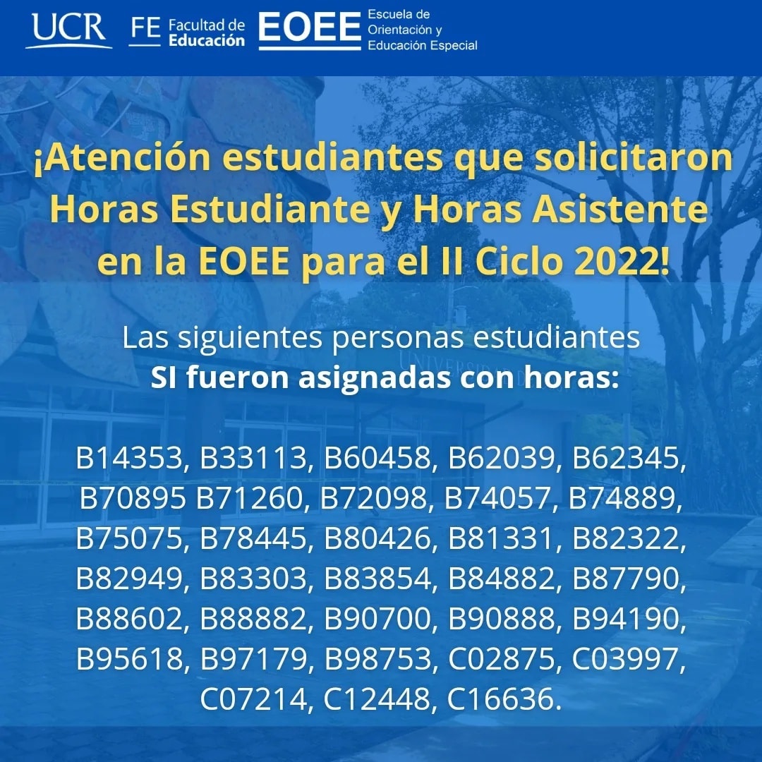 Imagen con números de carné de estudiantes asignados con horas asistente o estudiante.