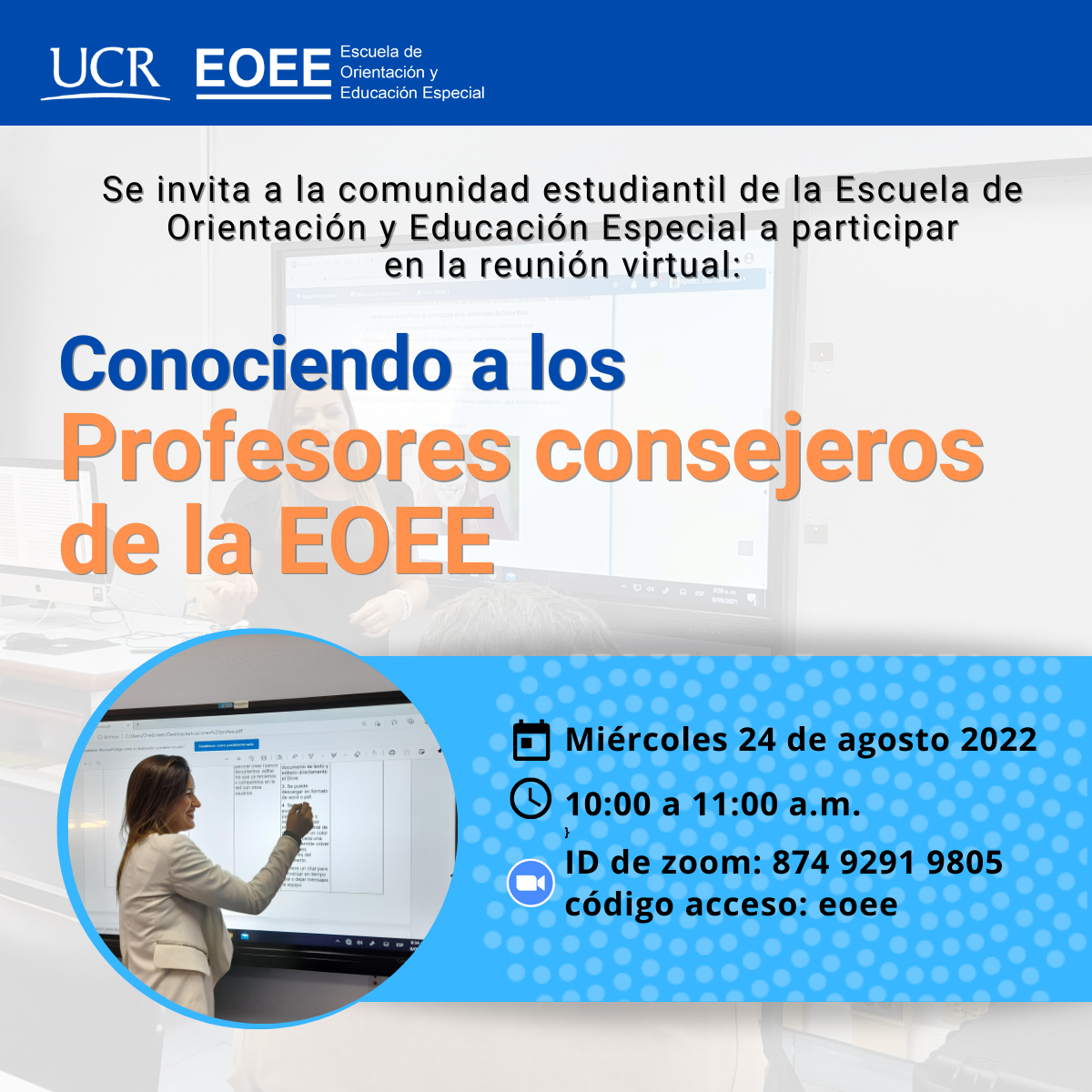 reunión virtual: Conociendo a los profesores consejeros de la EOEE