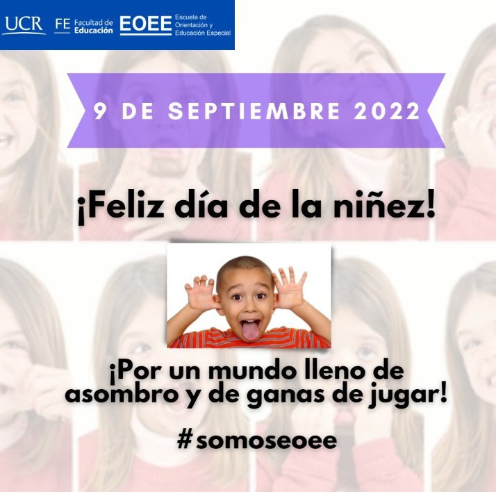 Afiche con niño haciendo muecas que dice Feliz día del niño, por un mundo lleno de asombro y de ganas de jugar.