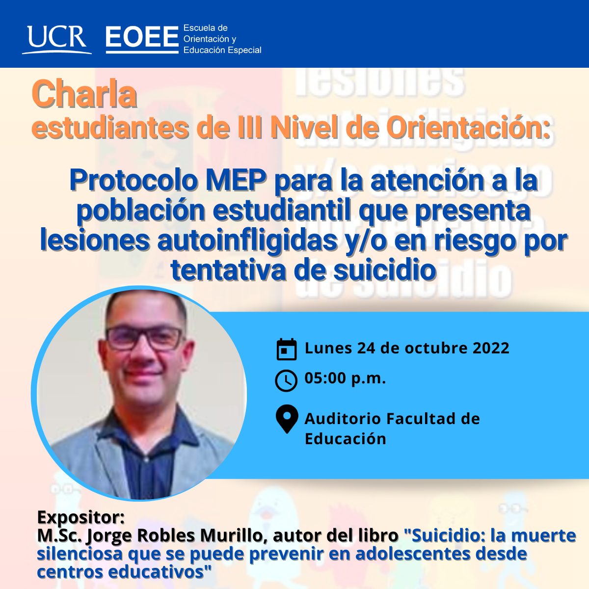 Afiche con datos de charla y fotografía del expositor.