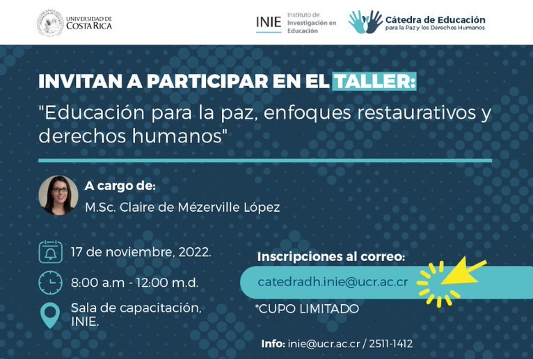 Afiche sobre taller de Educación para la Paz, Enfoques Restaurativos y Derechos Humanos