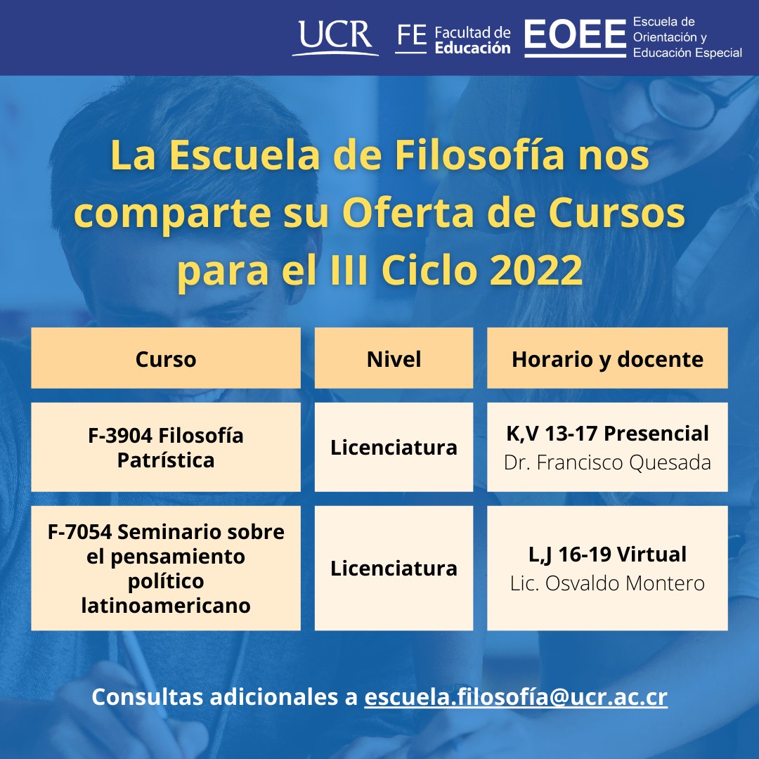 Afiche con horarios de cursos ofertados por la Escuela de Filosofía.