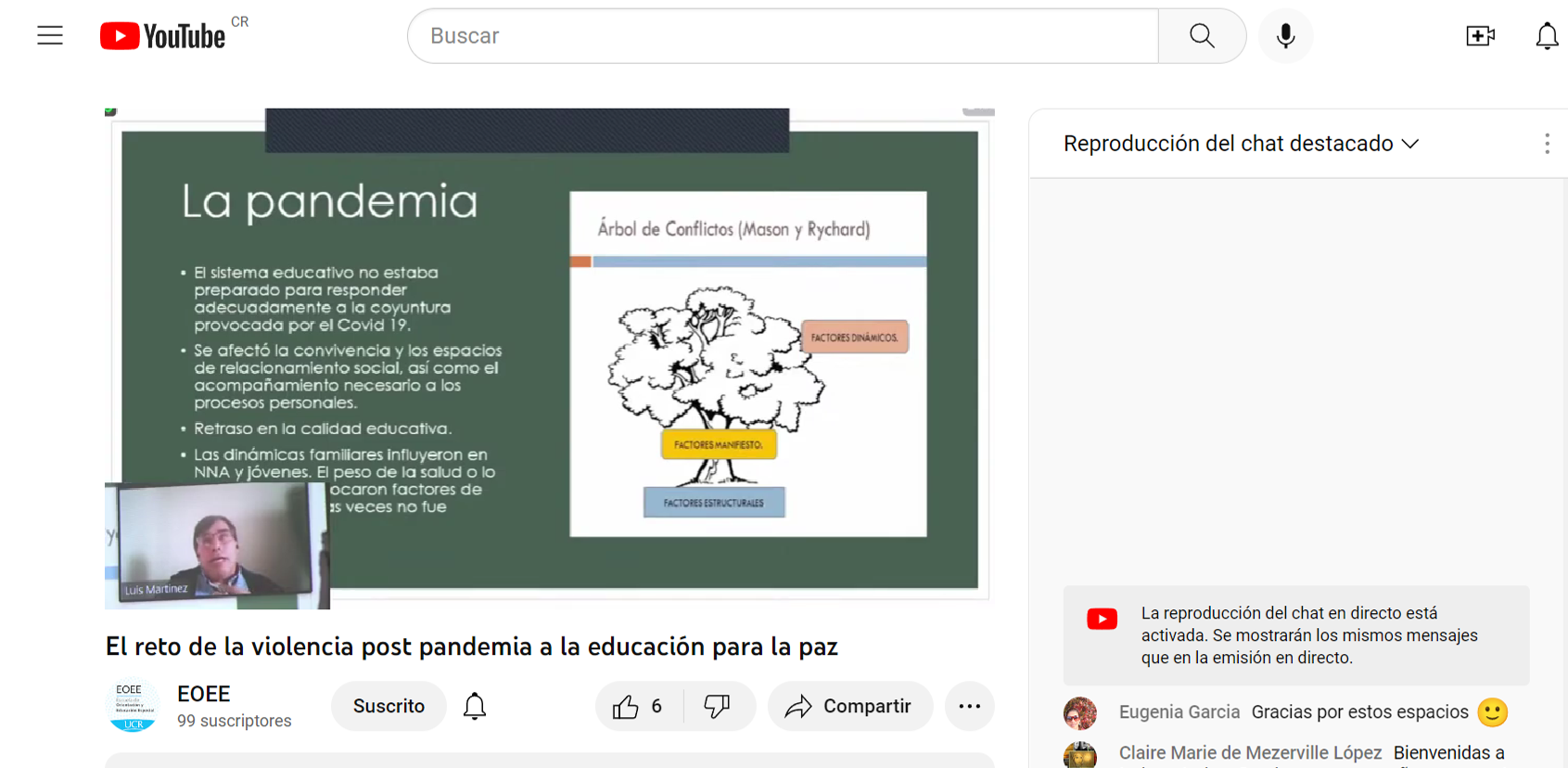 Pantallazo de la página de YouTube con la charla realizada.