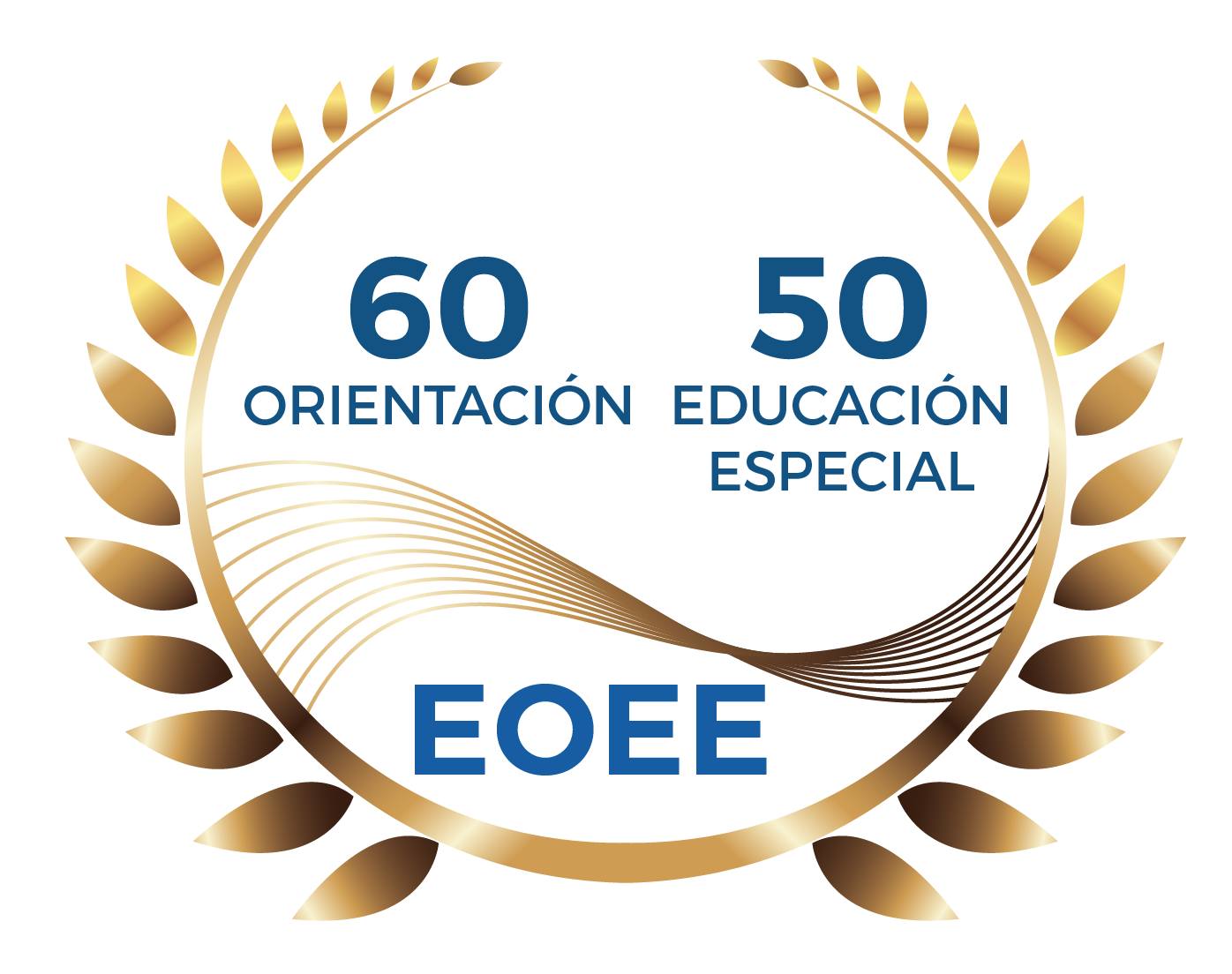 Corona de laureles con logo de la EOEE y leyenda de 60 años de Orientación y 50 años de Educación Especial