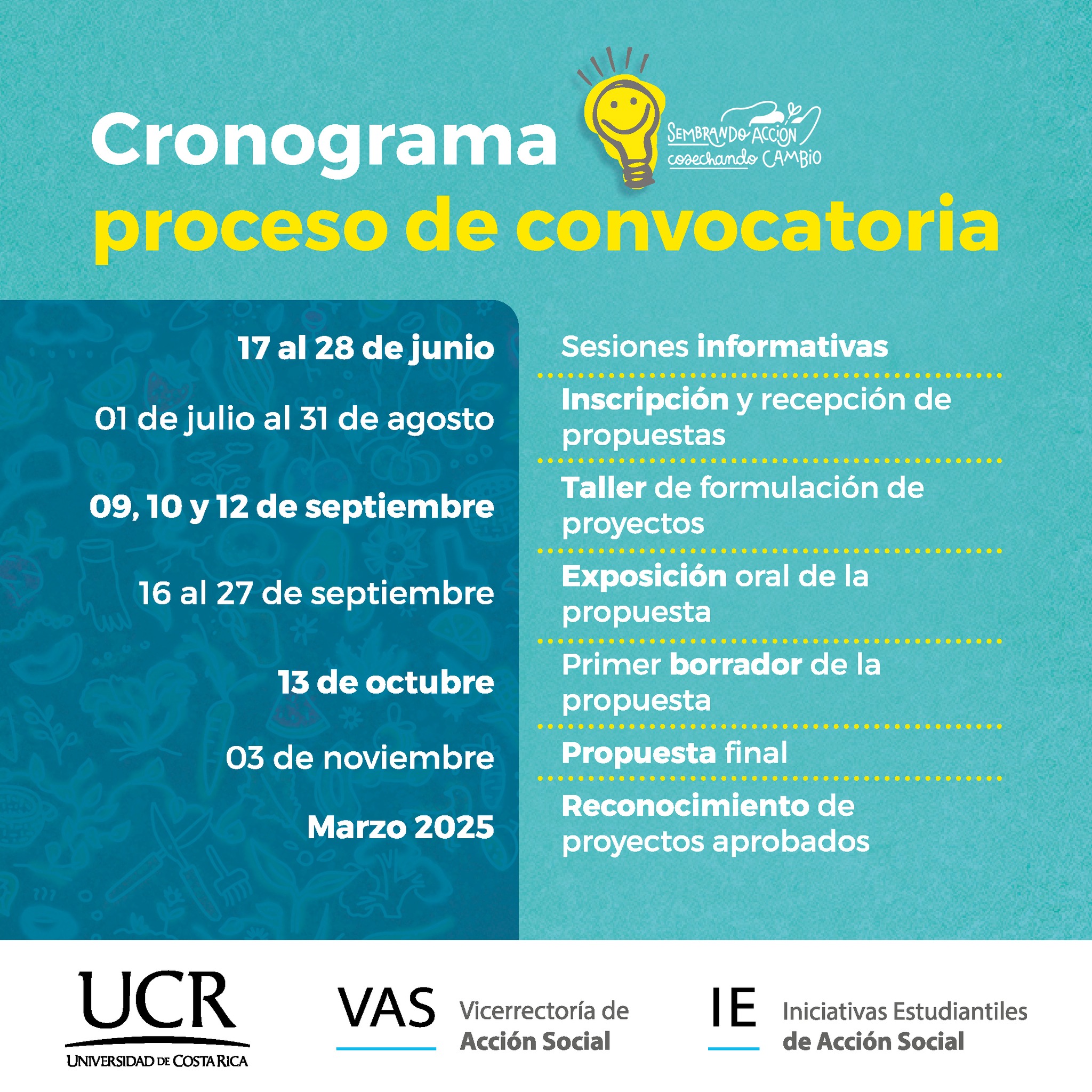 Imagen con fechas de convocatorias de iniciativas estudiantiles.