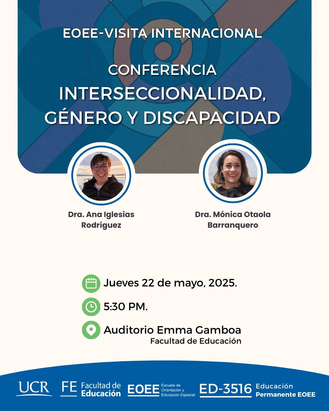 Afiche con información igual a la publicación con fotos de las expositoras.