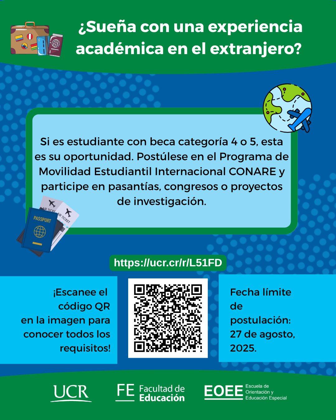 Afiche con información igual a la publicación y código QR en lugar del URL para mayor información.